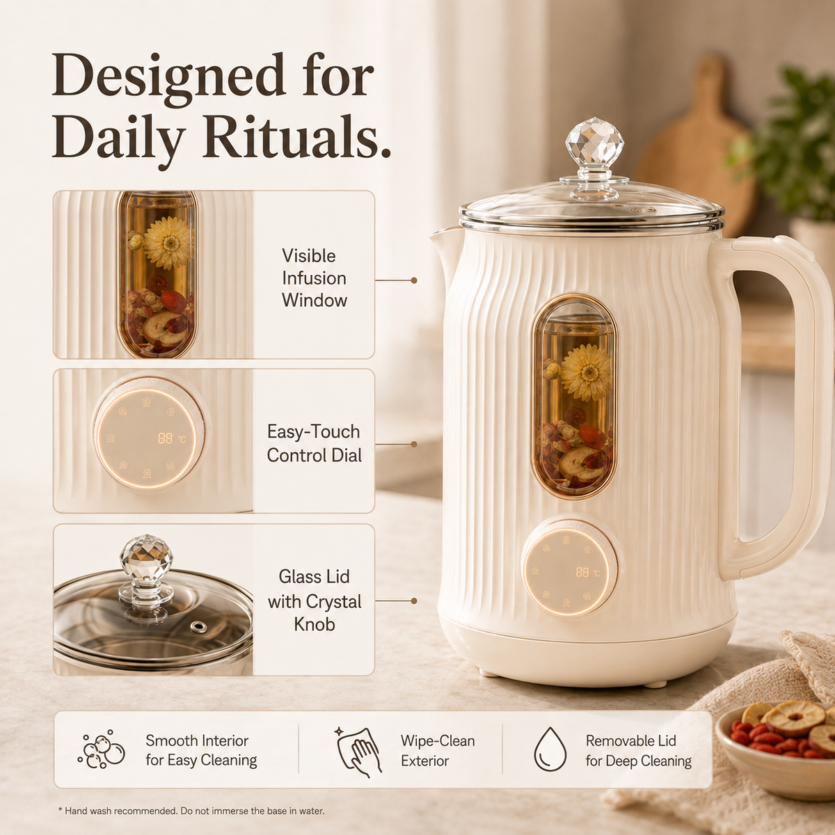 Elegant Frosted Glass Health Pot – 24H Keep Warm, Anti-Dry Burning, Multi-Functional for Nourishing Soup, Herbal Tea & Daily Healthy Living.🌻