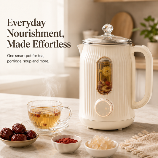 Elegant Frosted Glass Health Pot – 24H Keep Warm, Anti-Dry Burning, Multi-Functional for Nourishing Soup, Herbal Tea & Daily Healthy Living.🌻