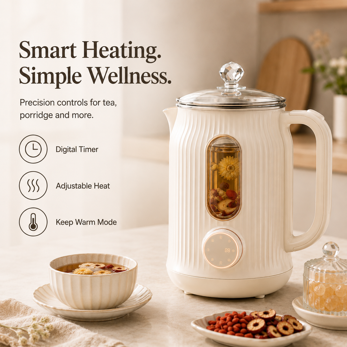 Elegant Frosted Glass Health Pot – 24H Keep Warm, Anti-Dry Burning, Multi-Functional for Nourishing Soup, Herbal Tea & Daily Healthy Living.🌻