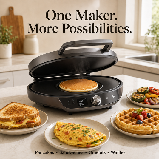 Dual-Sided Non-Stick Electric Pancake Maker – Fast Heating, Temperature Adjustable, Compact Design for Breakfast, Snacks & Daily Home Cooking. 🌿