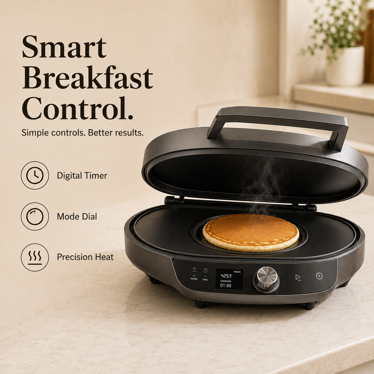 Dual-Sided Non-Stick Electric Pancake Maker – Fast Heating, Temperature Adjustable, Compact Design for Breakfast, Snacks & Daily Home Cooking. 🌿