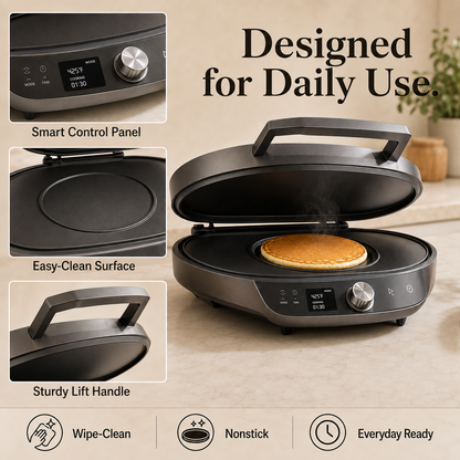 Dual-Sided Non-Stick Electric Pancake Maker – Fast Heating, Temperature Adjustable, Compact Design for Breakfast, Snacks & Daily Home Cooking. 🌿