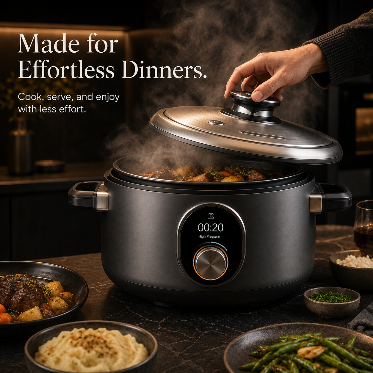 Chef’s Exclusive Diamond-Infused Non-Stick Pressure Cooker – 6QT Ultra-Durable Aluminum Alloy with Smart Touch Control, One-Click Release & Energy-Saving Design, Perfect for Fast, Healthy Home Cooking.🌹
