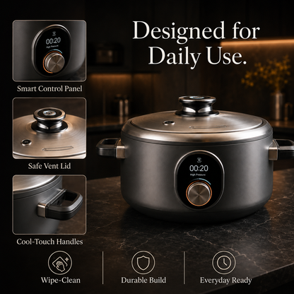 Chef’s Exclusive Diamond-Infused Non-Stick Pressure Cooker – 6QT Ultra-Durable Aluminum Alloy with Smart Touch Control, One-Click Release & Energy-Saving Design, Perfect for Fast, Healthy Home Cooking.🌹