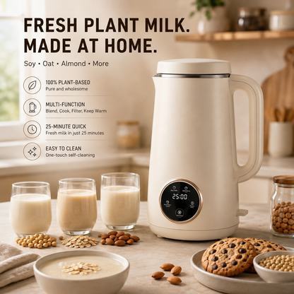 12-in-1 Quiet Soy Milk Maker with Smart Self-Cleaning & Nutrient-Lock Tech – BPA-Free, No-Soak Dry Bean Processing for Healthy Homemade Plant Milk.✨