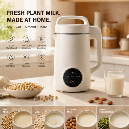 12-in-1 Quiet Soy Milk Maker with Smart Self-Cleaning & Nutrient-Lock Tech – BPA-Free, No-Soak Dry Bean Processing for Healthy Homemade Plant Milk.✨